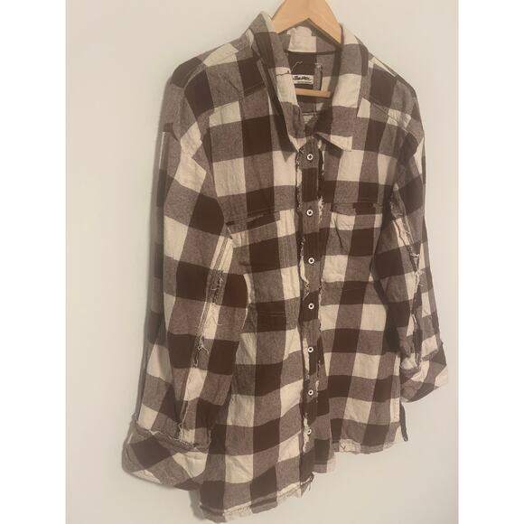 We the Free Plaid Shacket Brown and Cream Large - Picture 8 of 8